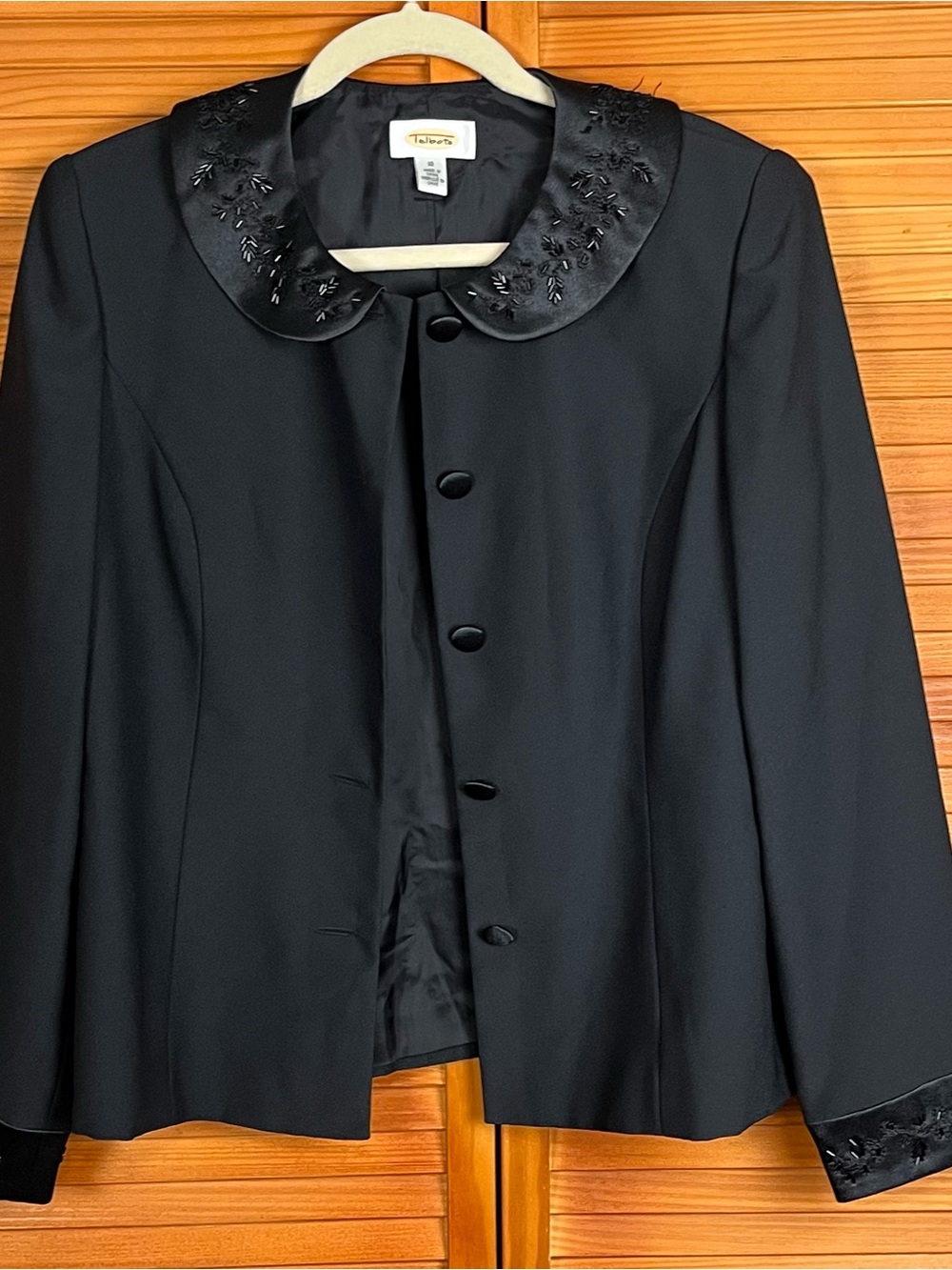 Talbots Black Embellished Peter Pan Collar 2 Piece Skirt Suit